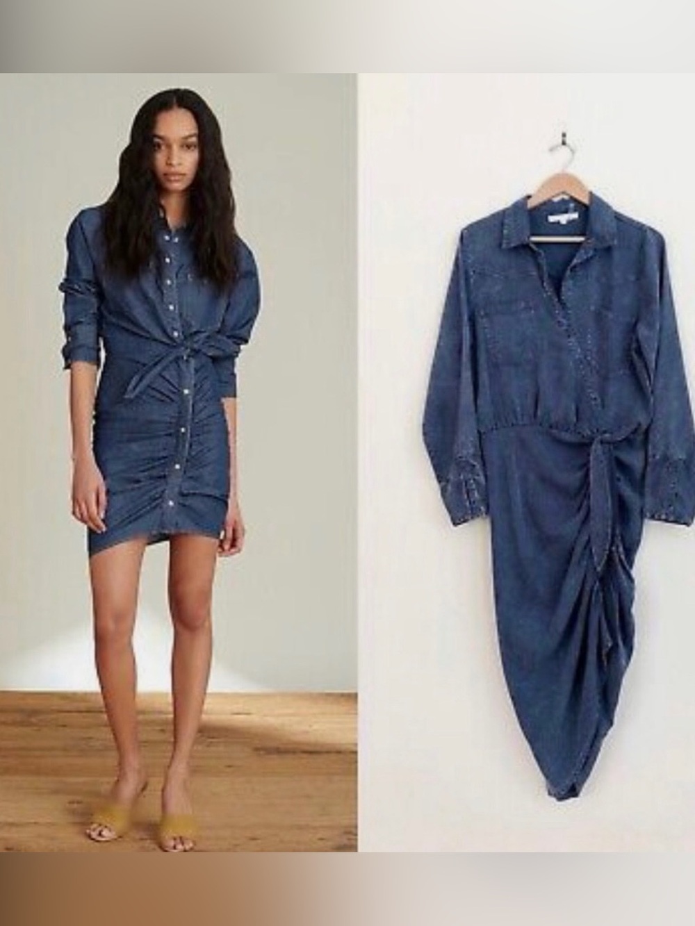 Young Fabulous & Broke Blue Tencel Shirt Dress Long Sleeve Size M